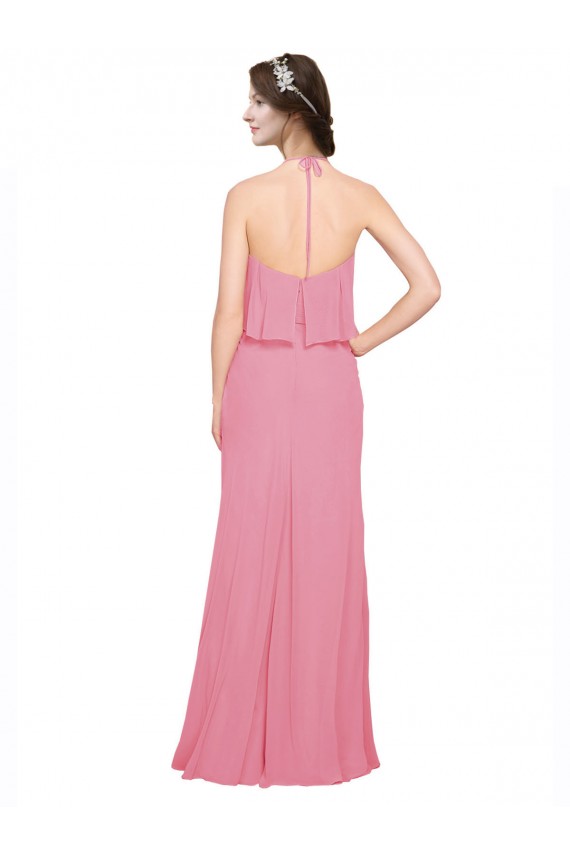 Online Hautrosa A-Linien Neckholder Stehkragen Ausschnitt Chiffon Lange Brautjungfernkleider