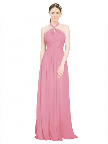Online Hautrosa A-Linien Neckholder V-Ausschnitt Chiffon Lange Brautjungfernkleider