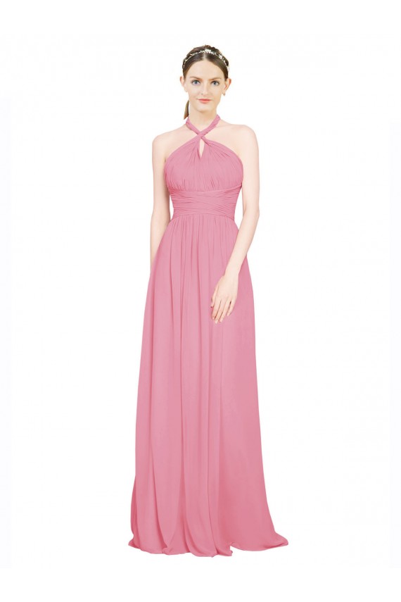 Online Hautrosa A-Linien Neckholder V-Ausschnitt Chiffon Lange Brautjungfernkleider