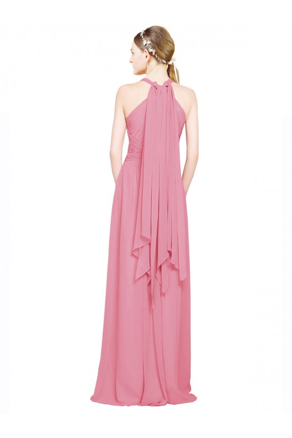 Online Hautrosa A-Linien Neckholder V-Ausschnitt Chiffon Lange Brautjungfernkleider
