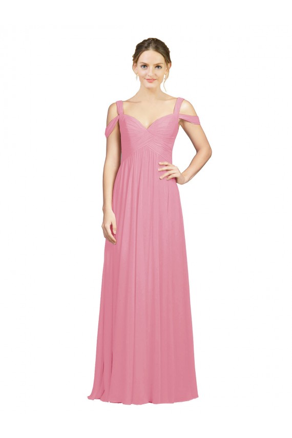 Online Hautrosa A-Linien Off-Schulter Chiffon Lange Brautjungfernkleider