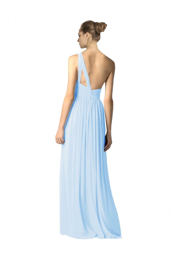Online Helles Himmelblau A-Linien Eine-Schulter Chiffon Lange Brautjungfernkleider