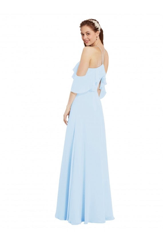 Online Helles Himmelblau A-Linien Neckholder Chiffon Lange Brautjungfernkleider