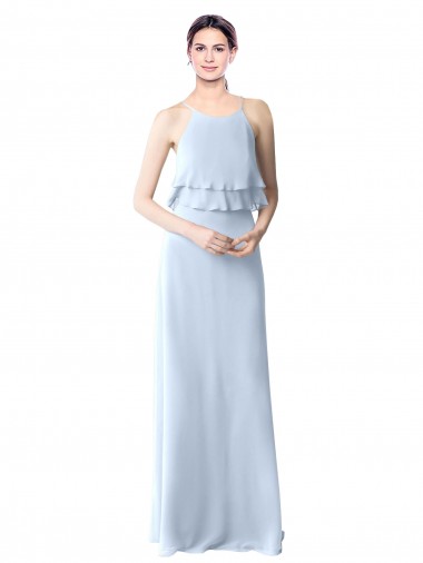 Online Helles Himmelblau A-Linien Neckholder Chiffon Lange Brautjungfernkleider