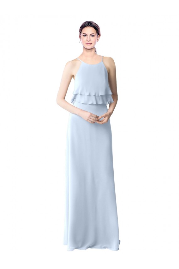 Online Helles Himmelblau A-Linien Neckholder Chiffon Lange Brautjungfernkleider