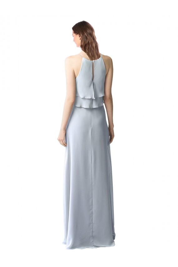 Online Helles Himmelblau A-Linien Neckholder Chiffon Lange Brautjungfernkleider