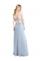 Online Helles Himmelblau A-Linien Neckholder Chiffon Lange Brautjungfernkleider