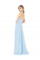 Online Helles Himmelblau A-Linien Neckholder Stehkragen Ausschnitt Chiffon Lange Brautjungfernkleider