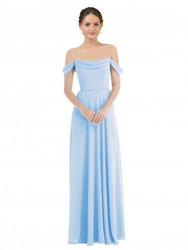 Online Helles Himmelblau A-Linien Off-Schulter Chiffon Lange Formale Brautjungfernkleider / Abendkleider