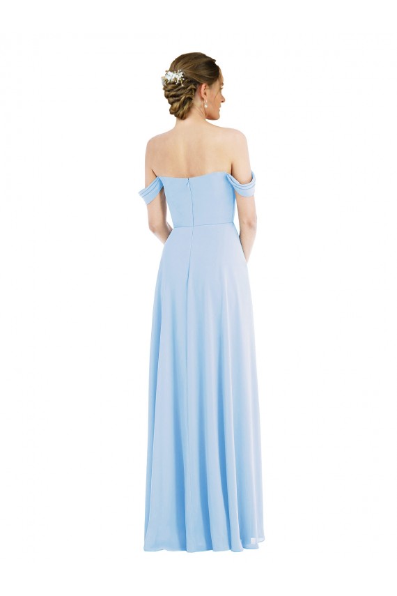 Online Helles Himmelblau A-Linien Off-Schulter Chiffon Lange Formale Brautjungfernkleider / Abendkleider