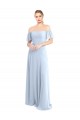 Online Helles Himmelblau A-Linien Off-Schulter Quadrat Ausschnitt Chiffon Lange Brautjungfernkleider