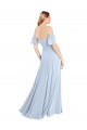 Online Helles Himmelblau A-Linien Off-Schulter Quadrat Ausschnitt Chiffon Lange Brautjungfernkleider