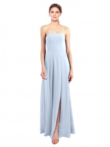 Online Helles Himmelblau A-Linien Trägerlos Chiffon Lange Brautjungfernkleider