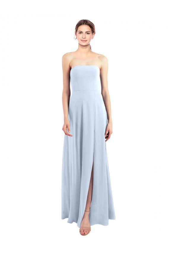 Online Helles Himmelblau A-Linien Trägerlos Chiffon Lange Brautjungfernkleider