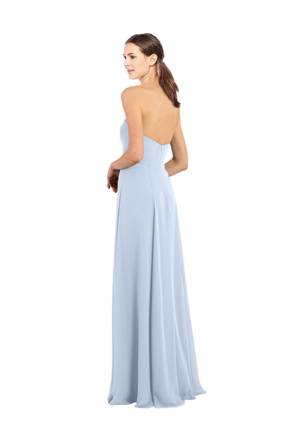 Online Helles Himmelblau A-Linien Trägerlos Chiffon Lange Brautjungfernkleider