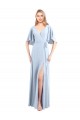 Online Helles Himmelblau A-Linien V-Ausschnitt Chiffon Lange Brautjungfernkleider
