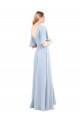 Online Helles Himmelblau A-Linien V-Ausschnitt Chiffon Lange Brautjungfernkleider