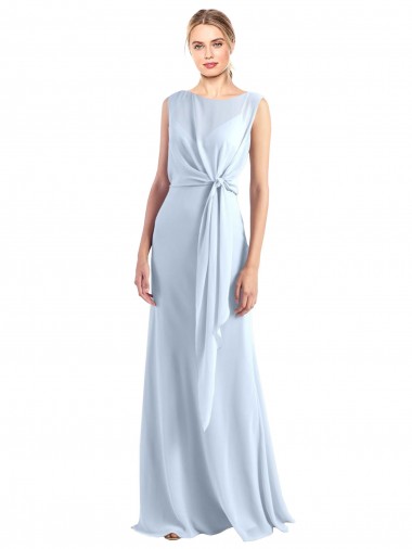 Online Helles Himmelblau A-Linien V-Ausschnitt Chiffon Lange Brautjungfernkleider