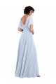 Online Helles Himmelblau A-Linien V-Ausschnitt Chiffon Lange Brautjungfernkleider