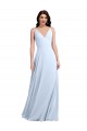 Online Helles Himmelblau A-Linien V-Ausschnitt Chiffon Lange Brautjungfernkleider