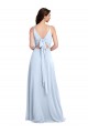 Online Helles Himmelblau A-Linien V-Ausschnitt Chiffon Lange Brautjungfernkleider