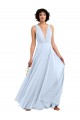 Online Helles Himmelblau A-Linien V-Ausschnitt Chiffon Lange Brautjungfernkleider