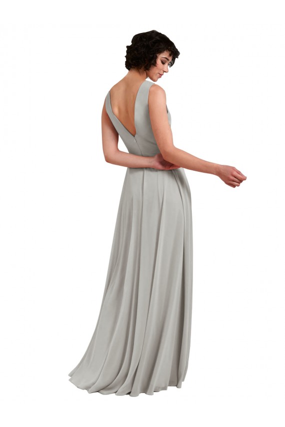 Online Helles Himmelblau A-Linien V-Ausschnitt Chiffon Lange Brautjungfernkleider