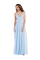 Online Helles Himmelblau A-Linien V-Ausschnitt Chiffon Lange Brautjungfernkleider