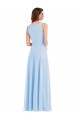 Online Helles Himmelblau A-Linien V-Ausschnitt Chiffon Lange Brautjungfernkleider
