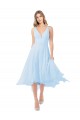 Online Helles Himmelblau A-Linien V-Ausschnitt Midi Chiffon Kurze Brautjungfernkleider / Cocktailkleider / Heimkehr Kleider