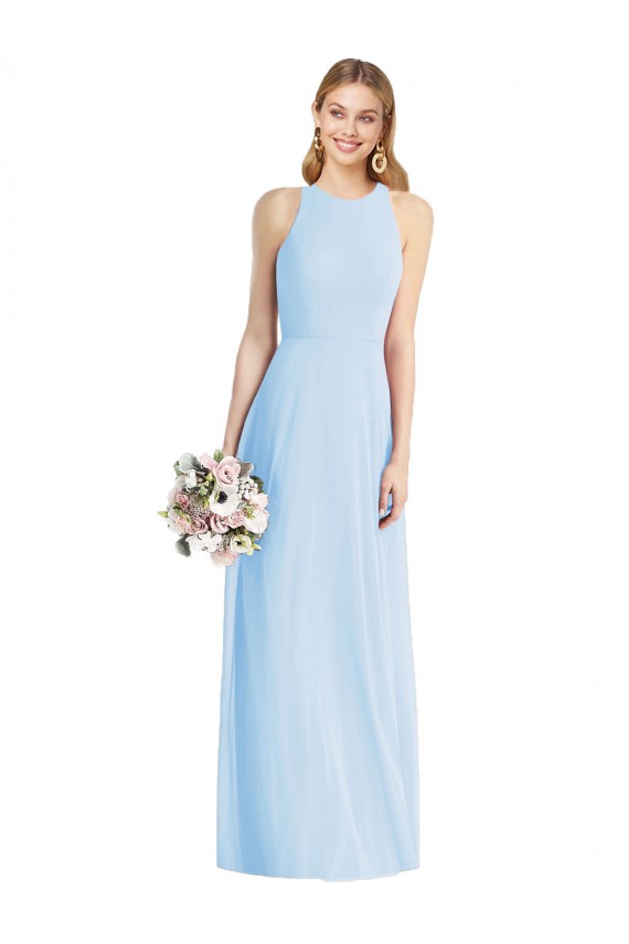 Online Helles Himmelblau Trompete Neckholder Chiffon Lange Brautjungfernkleider