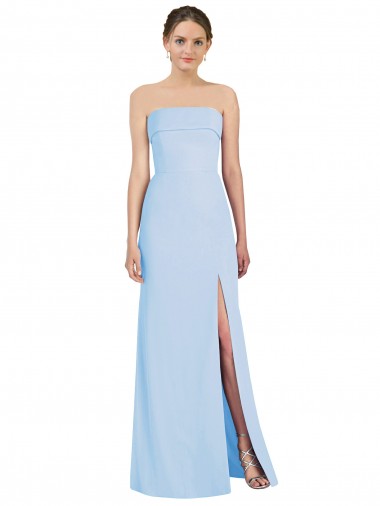 Online Helles Himmelblau Trompete Trägerlos Chiffon Lange Formale Brautjungfernkleider / Abendkleider