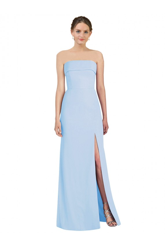 Online Helles Himmelblau Trompete Trägerlos Chiffon Lange Formale Brautjungfernkleider / Abendkleider