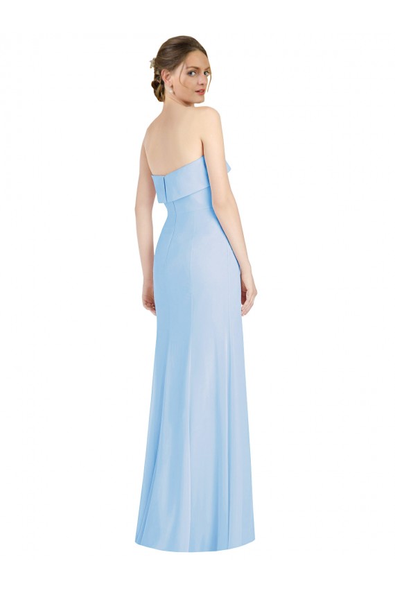 Online Helles Himmelblau Trompete Trägerlos Chiffon Lange Formale Brautjungfernkleider / Abendkleider