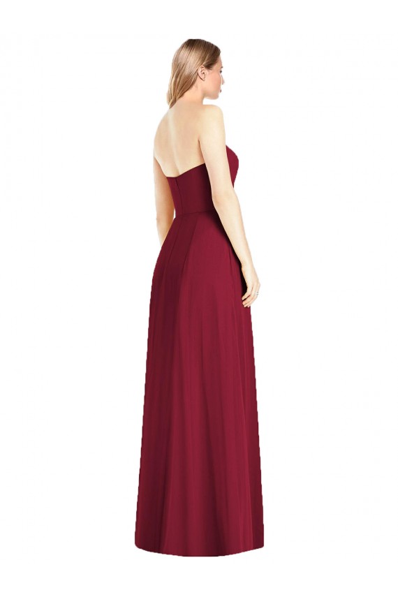 Online Hot Rosa Trompete V-Ausschnitt Trägerlos Chiffon Lange Brautjungfernkleider