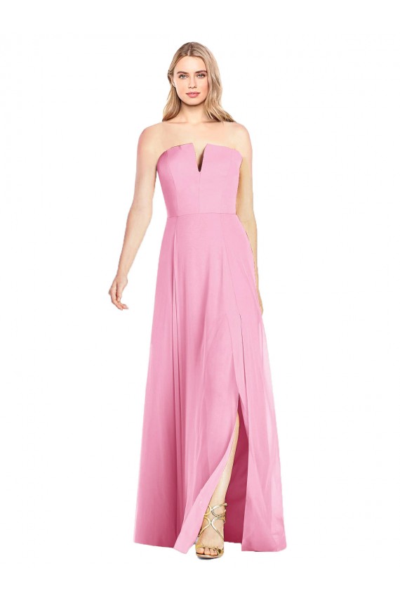 Online Hot Rosa Trompete V-Ausschnitt Trägerlos Chiffon Lange Brautjungfernkleider