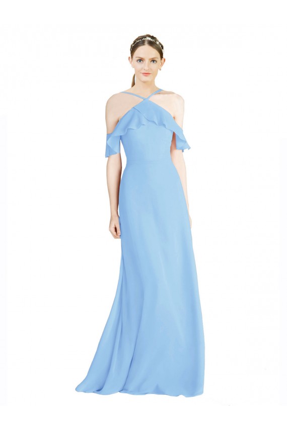 Online Immergrün A-Linien Neckholder Chiffon Lange Brautjungfernkleider