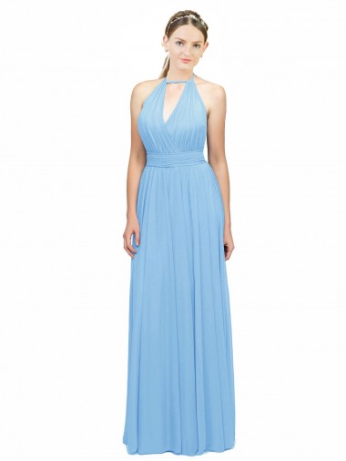 Online Immergrün A-Linien Neckholder Chiffon Lange Brautjungfernkleider