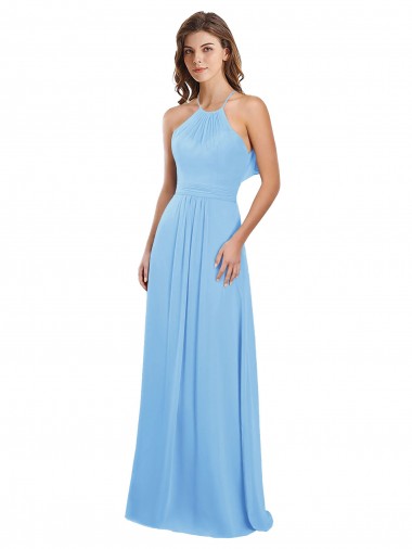 Online Immergrün A-Linien Neckholder Chiffon Lange Brautjungfernkleider