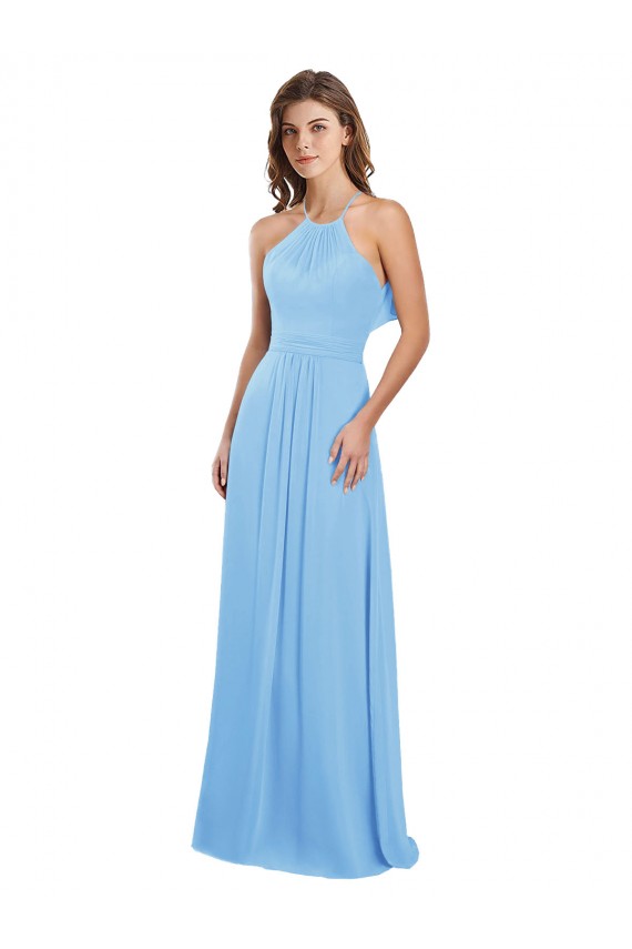 Online Immergrün A-Linien Neckholder Chiffon Lange Brautjungfernkleider