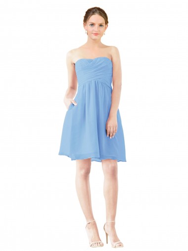 Online Immergrün A-Linien Trägerlos Knielang Chiffon Kurze Brautjungfernkleider / Cocktailkleider / Heimkehr Kleider