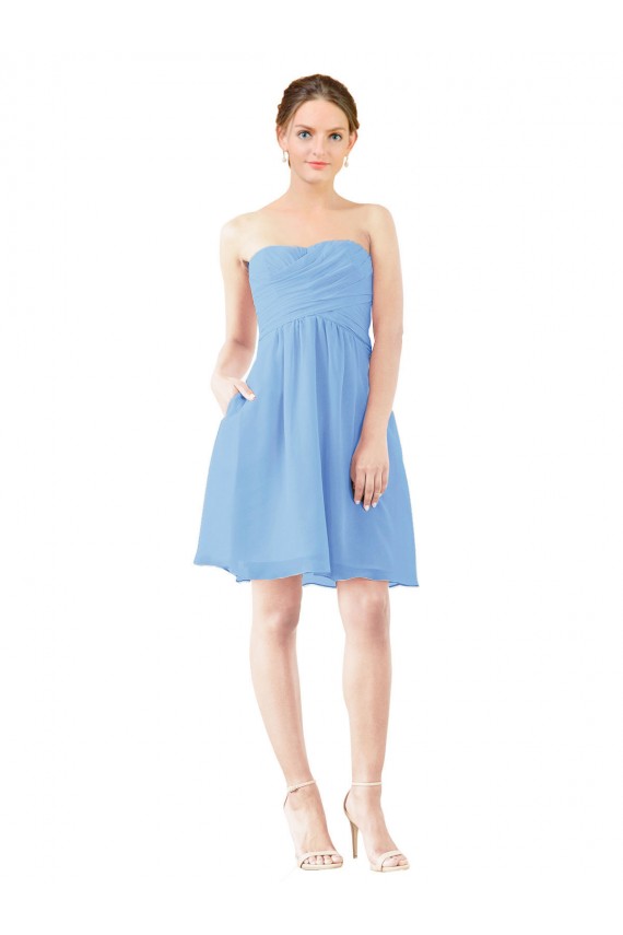 Online Immergrün A-Linien Trägerlos Knielang Chiffon Kurze Brautjungfernkleider / Cocktailkleider / Heimkehr Kleider