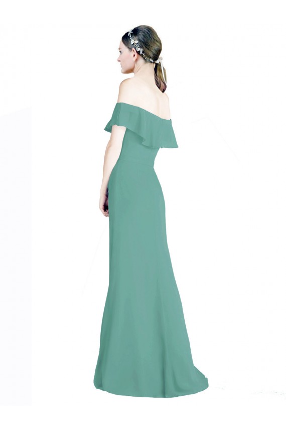 Online Isländisches Silber A-Linien Off-Schulter Chiffon Lange Brautjungfernkleider