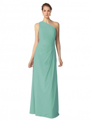 Online Jade A-Linien Eine-Schulter Chiffon Lange Brautjungfernkleider