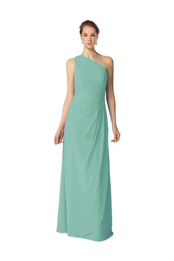 Online Jade A-Linien Eine-Schulter Chiffon Lange Brautjungfernkleider