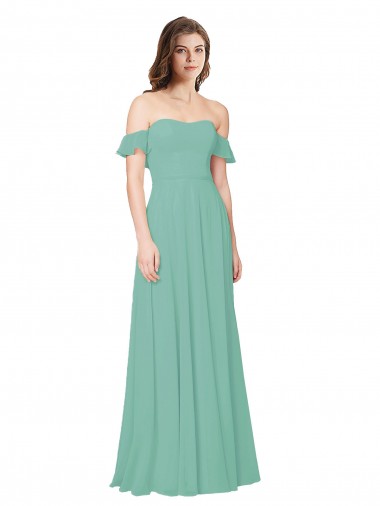 Online Jade A-Linien Off-Schulter Chiffon Lange Brautjungfernkleider