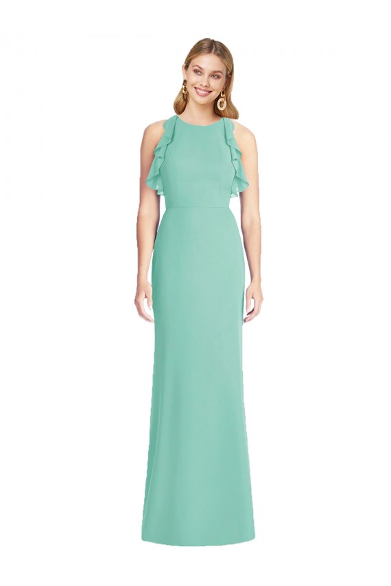 Online Jade Meerjungfrau Juwel Ausschnitt Chiffon Lange Brautjungfernkleider