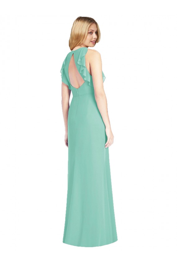 Online Jade Meerjungfrau Juwel Ausschnitt Chiffon Lange Brautjungfernkleider
