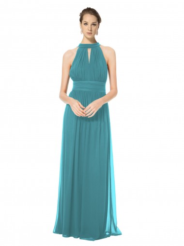 Online Jagdgrün A-Linien Neckholder Chiffon Lange Brautjungfernkleider