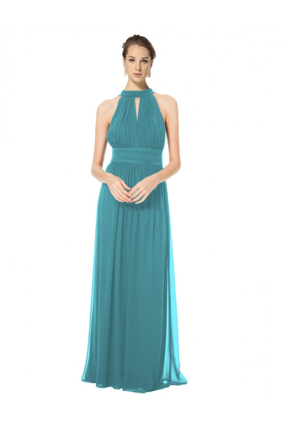 Online Jagdgrün A-Linien Neckholder Chiffon Lange Brautjungfernkleider